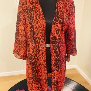 Erin London snakeskin print sheer Red and Black Kimono